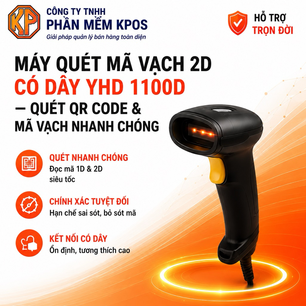 MÁY QUÉT MÃ VẠCH 2D CÓ DÂY YHD 1100D – QUÉT QR CODE & MÃ VẠCH NHANH CHÓNG