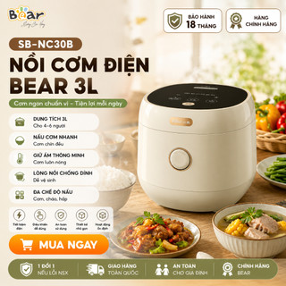 [Tặng bộ 5 dụng cụ nhà bếp] Nồi cơm điện BEAR 1.2L SB-NC30B Tiếng Việt 2-5 Người Ăn - Tráng Men Sứ