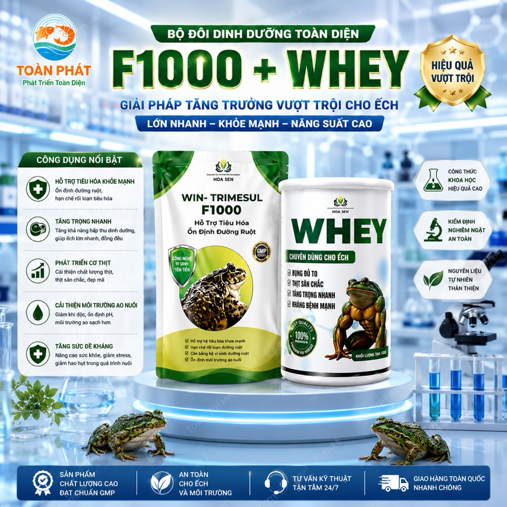 Combo (F1000 + Whey) - Bộ đôi chuyên dùng cho ếch của công ty Hoa Sen