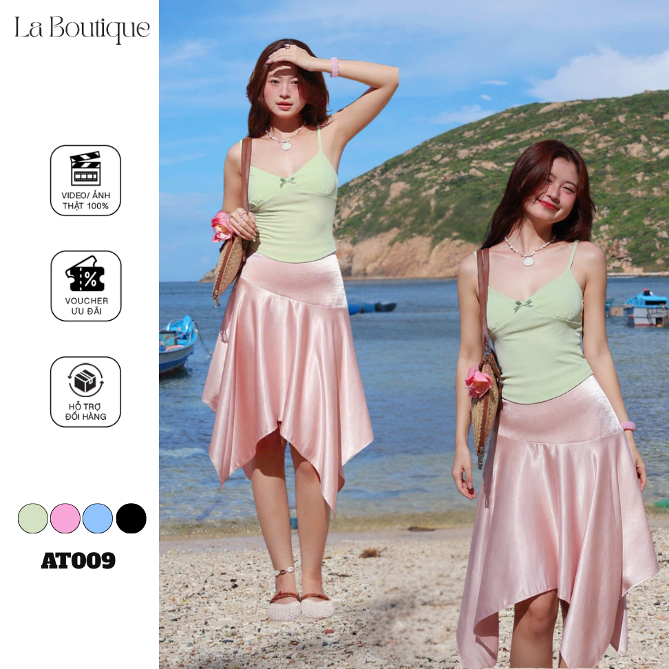 Áo 2 dây basic đính nơ chất thun giấy ôm body La Boutique SS26 - AT009-2605LAT | BigBuy360 - bigbuy360.vn