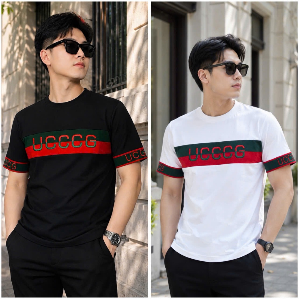 Áo Thun Nam Nữ Thêu UCCCG Viền Tay Thêu Chất Vải Cotton Mềm Mịn Sang Trọng-GIN MAN STORE