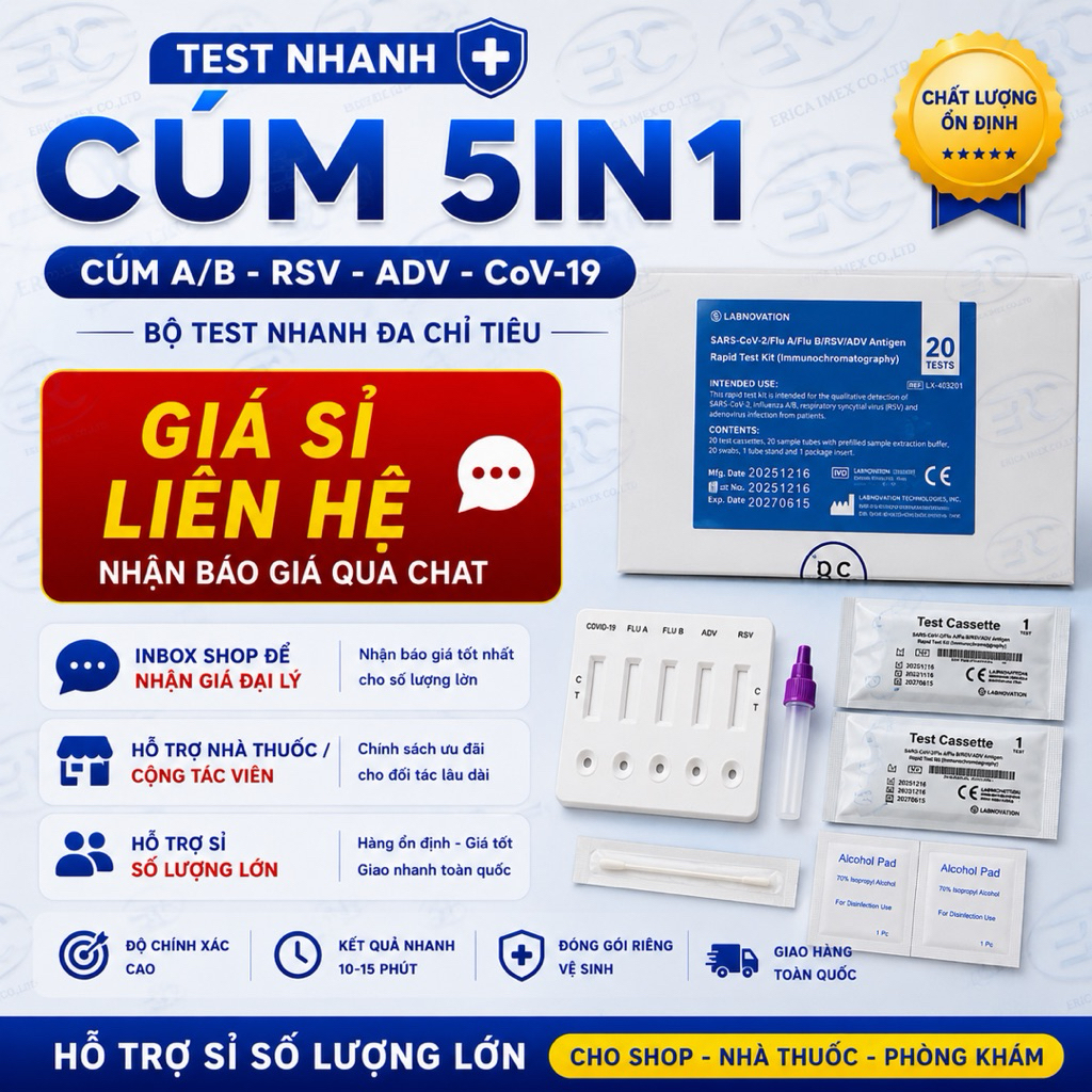 Kit Test Cúm 5in1 Giá Sỉ | Test Nhanh Cúm A/B-RSV-ADV-CoV 19 | Hỗ Trợ NT- PK - Đại lý