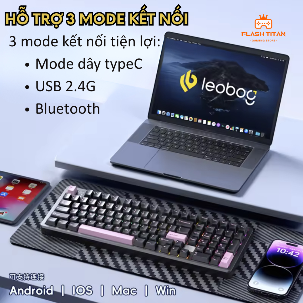 Bàn phím cơ không dây LEOBOG HI98C PRO - bàn phím nhôm 3 mode - Led RGB mạch xuôi - Pin 8000mAh | BigBuy360 - bigbuy360.vn