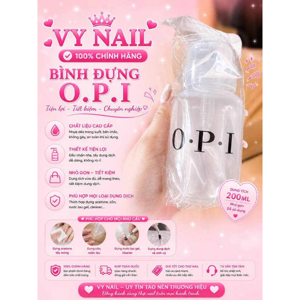 Bình nhún đựng nước lau gel, acetone OPI 200ml,lọ đựng dung dịch chuyên dụng
