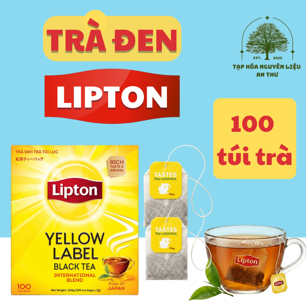 Trà Túi Lọc Lipton - Trà Đen - Lipton Nhãn Vàng - Trà Lipton Black Tea - 100 Túi Trà/Hộp