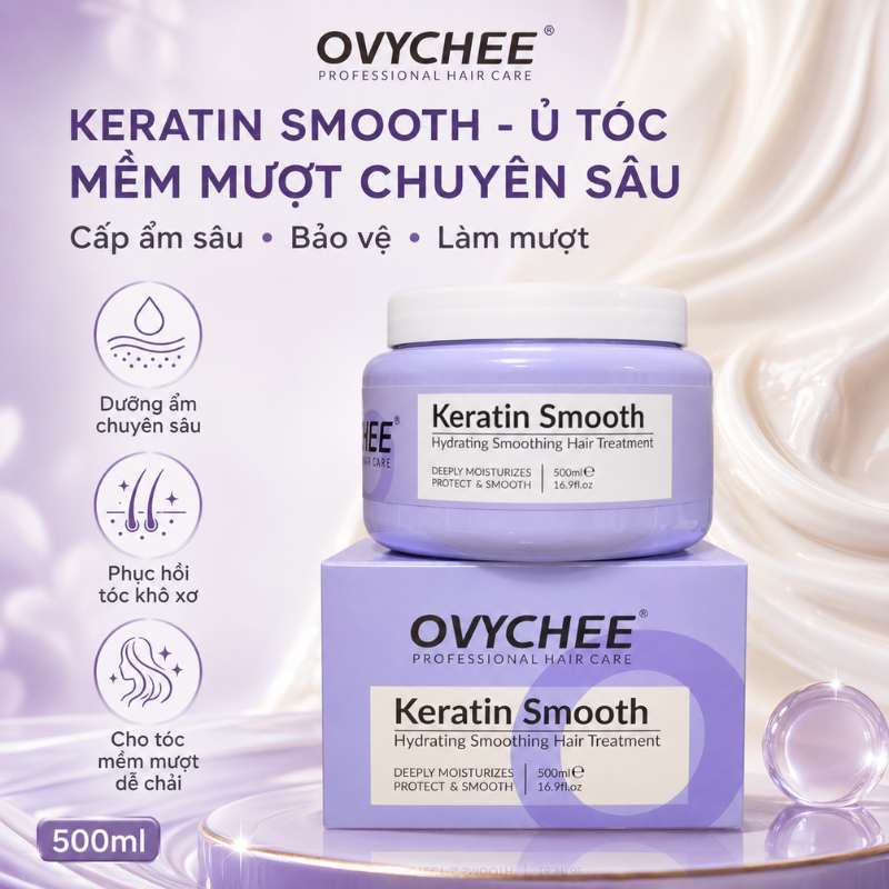 Kem Ủ Tóc OVYCHEE Keratin smoothing hair treatment 500ml siêu phục hồi tóc mềm mượt
