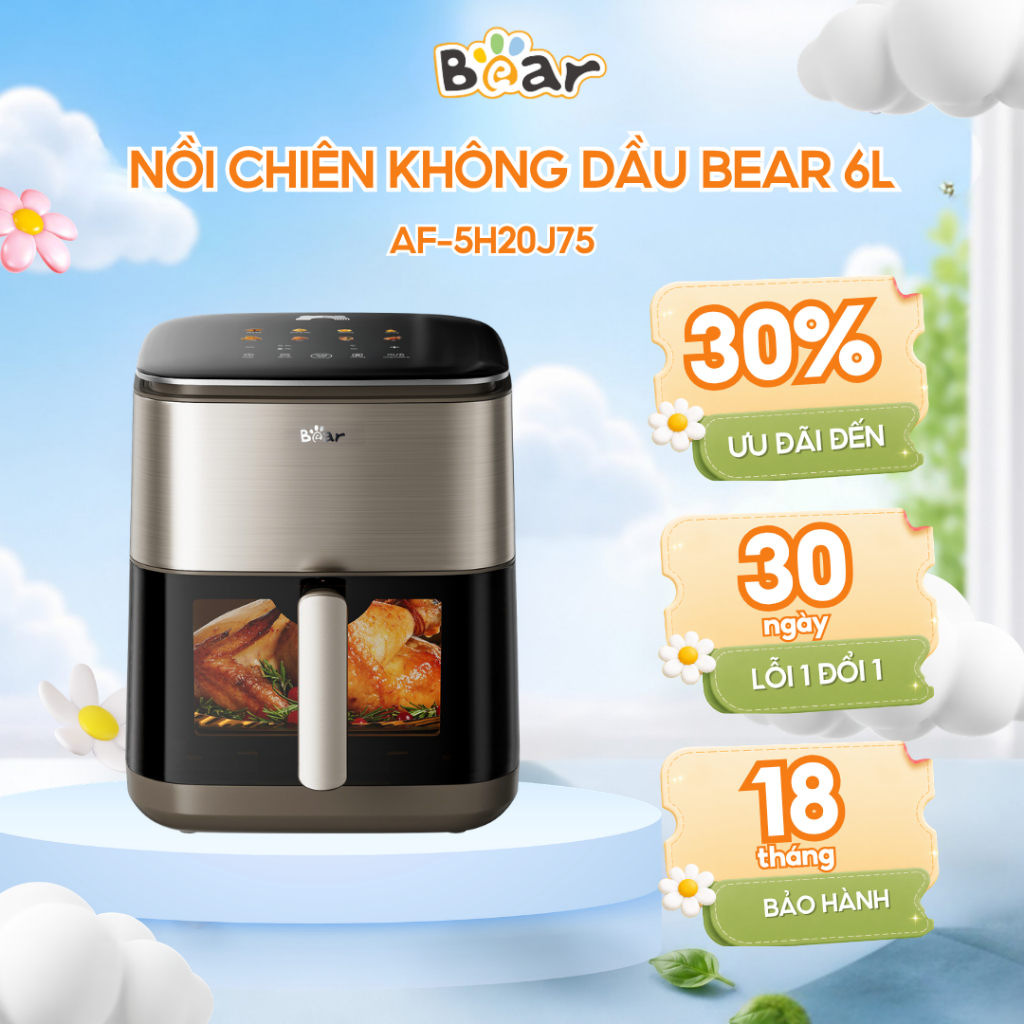 Nồi Chiên Không Dầu BEAR 6L, Nồi Chiên Hơi Nước Nồi Chiên Không Dầu Đa Năng Nướng Bánh Thức Ăn Giảm 