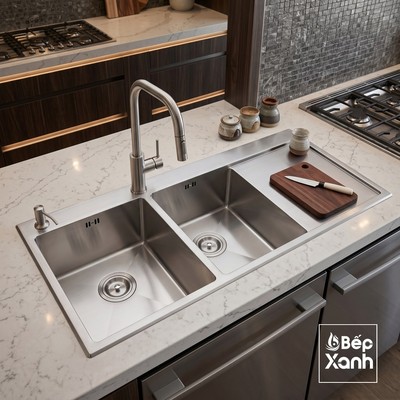 Tặng Vòi 4Tr | Chậu Rửa Bát 2 Hộc Ecalite ESD-11650HS Inox 304 Chống Rỉ Cao Cấp, Bàn chờ Siêu Lớn, Rộng rãi
