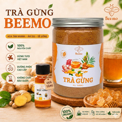 Trà Gừng Nguyên Chất Beemo – Trà Gừng Đường Phèn Giảm Ho, Dễ Uống, Hòa Tan Nhanh