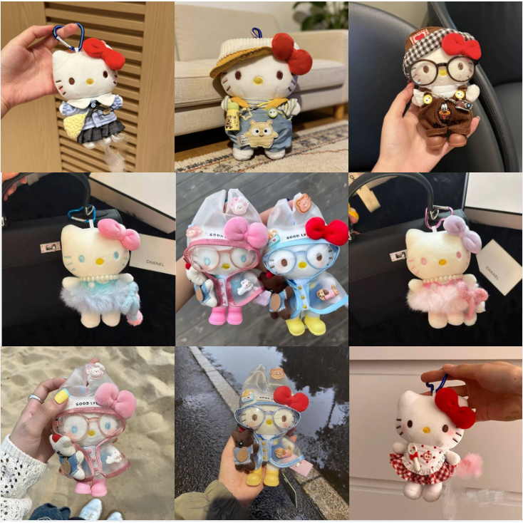 (MK37) Móc Khoá Hello Kitty Nhồi Bông Phối Đồ, Charm Túi, Keychain Kèm Phụ Kiện, Khoá Trái Tim Dễ Th