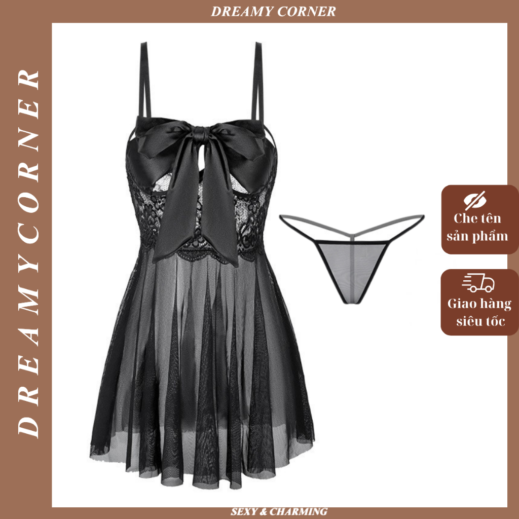 Váy Ngủ Set Babydoll Gợi Cảm DN05 Ren Nơ Sexy DreamCorner - Đồ Ngủ Quyến Rũ Đầy Mê Hoặc Cho Tình Yêu