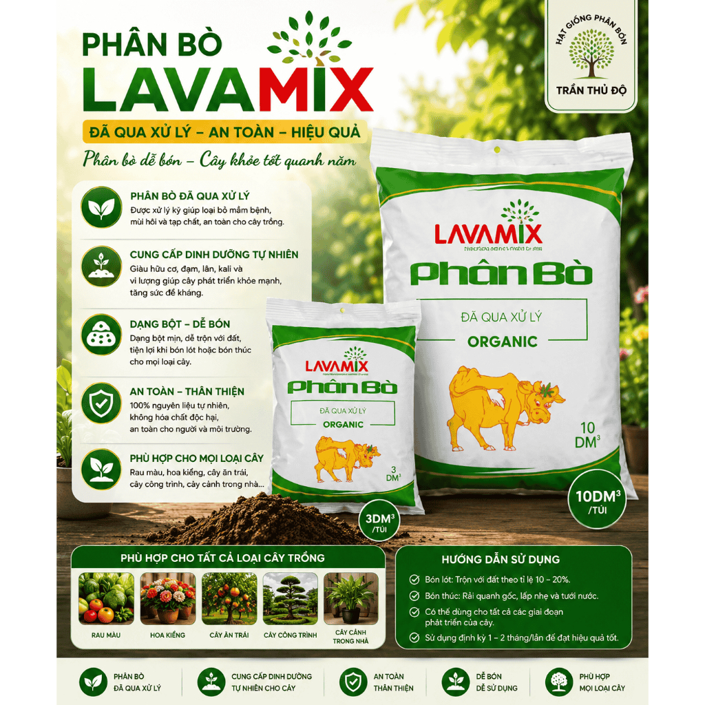 PHÂN BÒ ĐÃ QUA XỬ LÝ DẠNG VIÊN MỀM LAVAMIX 10DM3 ( ĐÃ QUA XỬ LÝ )