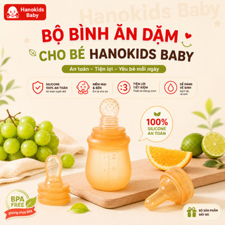 Bộ Bình Ăn Dặm Cho Bé Hanokids Baby 3 Trong 1, Silicone Cao Cấp Mềm Mại, An Toàn Tập Ăn Chống Hóc - Tặng Hộp Bảo Quản