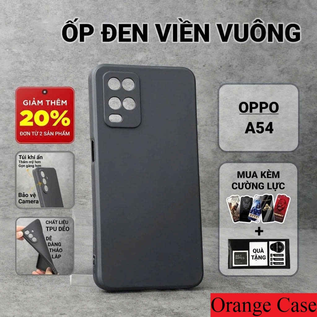 Ốp lưng Oppo A54 4G/5G Orange Case trơn màu đen | Ốp điện thoại Oppo dẻo bảo vệ camera đt toàn diện