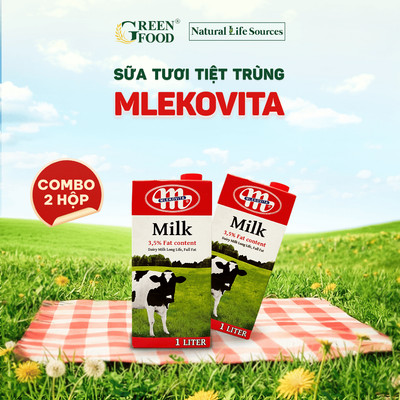 Combo 2 Hộp Sữa Tươi Tiệt Trùng Mlekovita Nguyên Kem 1L - Độ Béo 3.5%, Không Đường, Nhập Khẩu Ba Lan