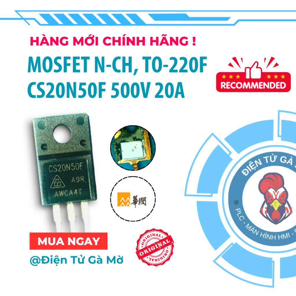[1 CON] Mosfet Kênh N N-Channel, CS20N50F FQF20N50 SVF20N50F 20N50 500V 20A TO-220F, Hàng Chính Hãng