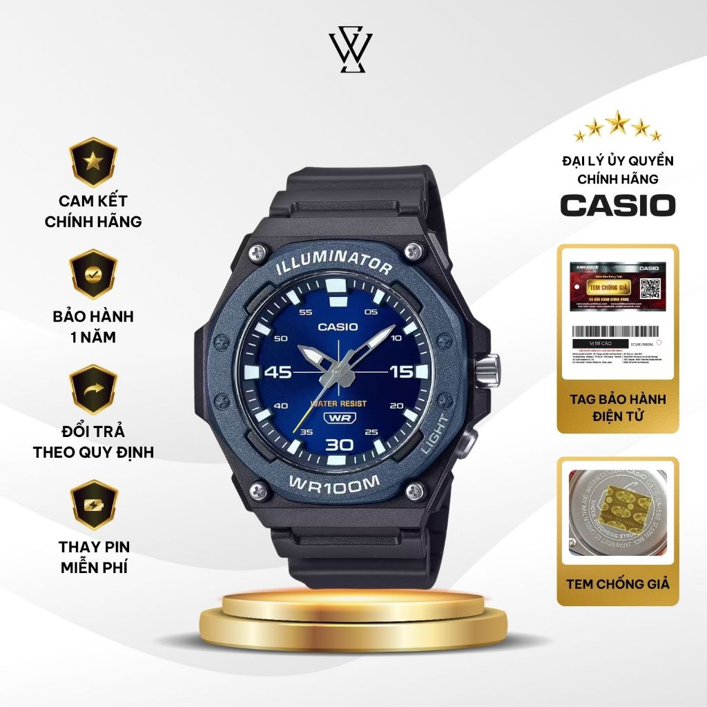 Đồng Hồ Nam Casio MW-620H-2AVDF Màu Đen Mặt Kính Nhựa 48.1mm Chống Nước Dây Nhựa Chính Hãng