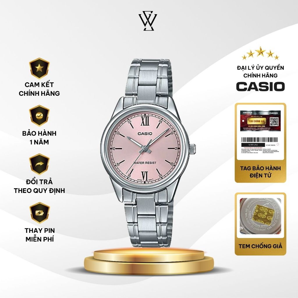 Đồng Hồ Nữ Casio LTP-V005D-4B2UDF Màu Hồng Kim Bạc Dạ Quang Mặt Kính Khoáng 28mm Chống Nước Dây Da Kim Loại Chính Hãng | BigBuy360 - bigbuy360.vn