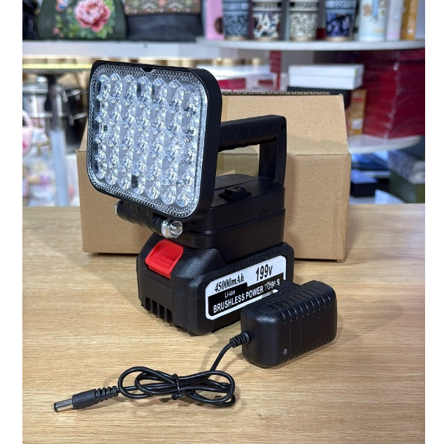 [Trọn Bộ Kèm Sạc] Đèn LED Công Trình Siêu Sáng Dùng Pin Máy Khoan 199V Dung Lượng Khủng 45000mAh