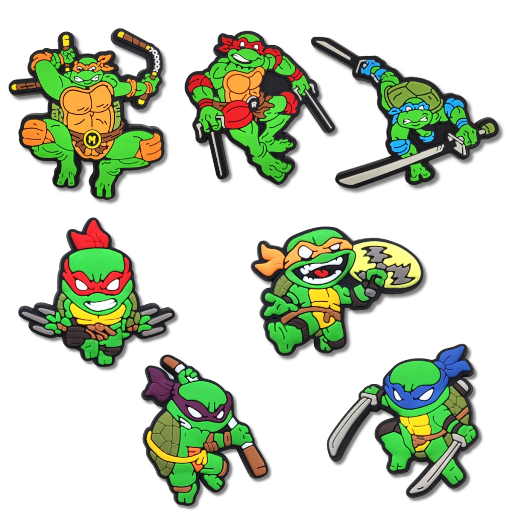 Set charm gắn dép cross NINJA RÙA, Nút gắn sticker dép cross trang trí cham 2D hoạt hình CROSS TREND
