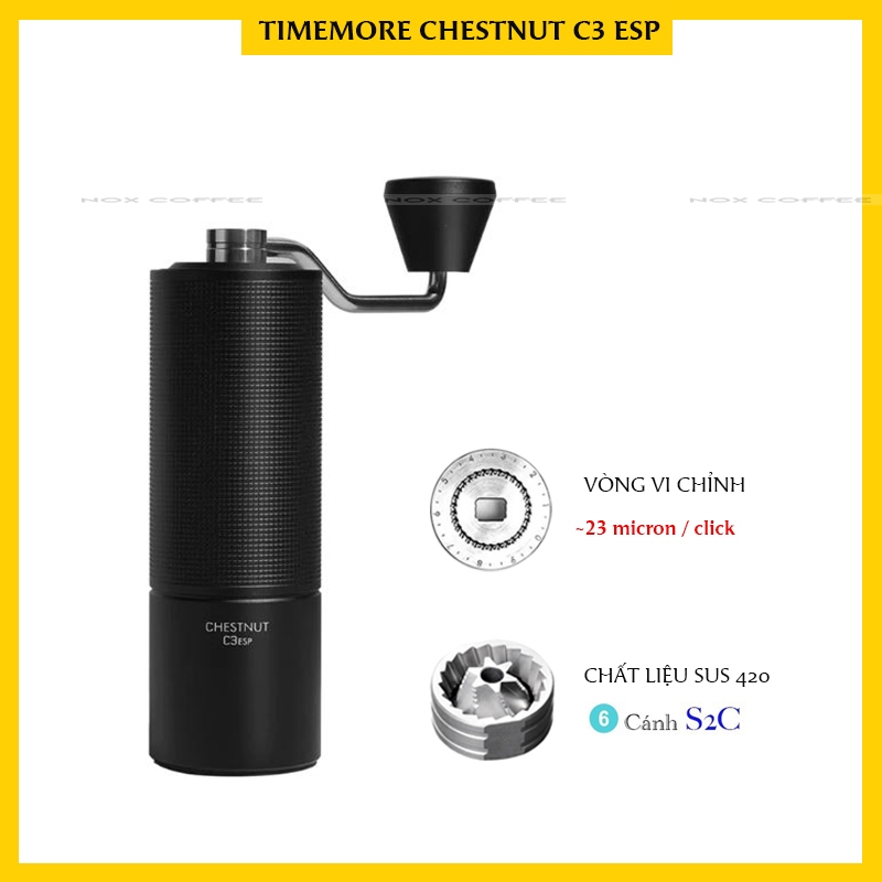 Cối xay cà phê thủ công Timemore C3 ESP - 20g, Hợp kim nhôm, Thép không gỉ, Đen/Trắng/Xanh lá
