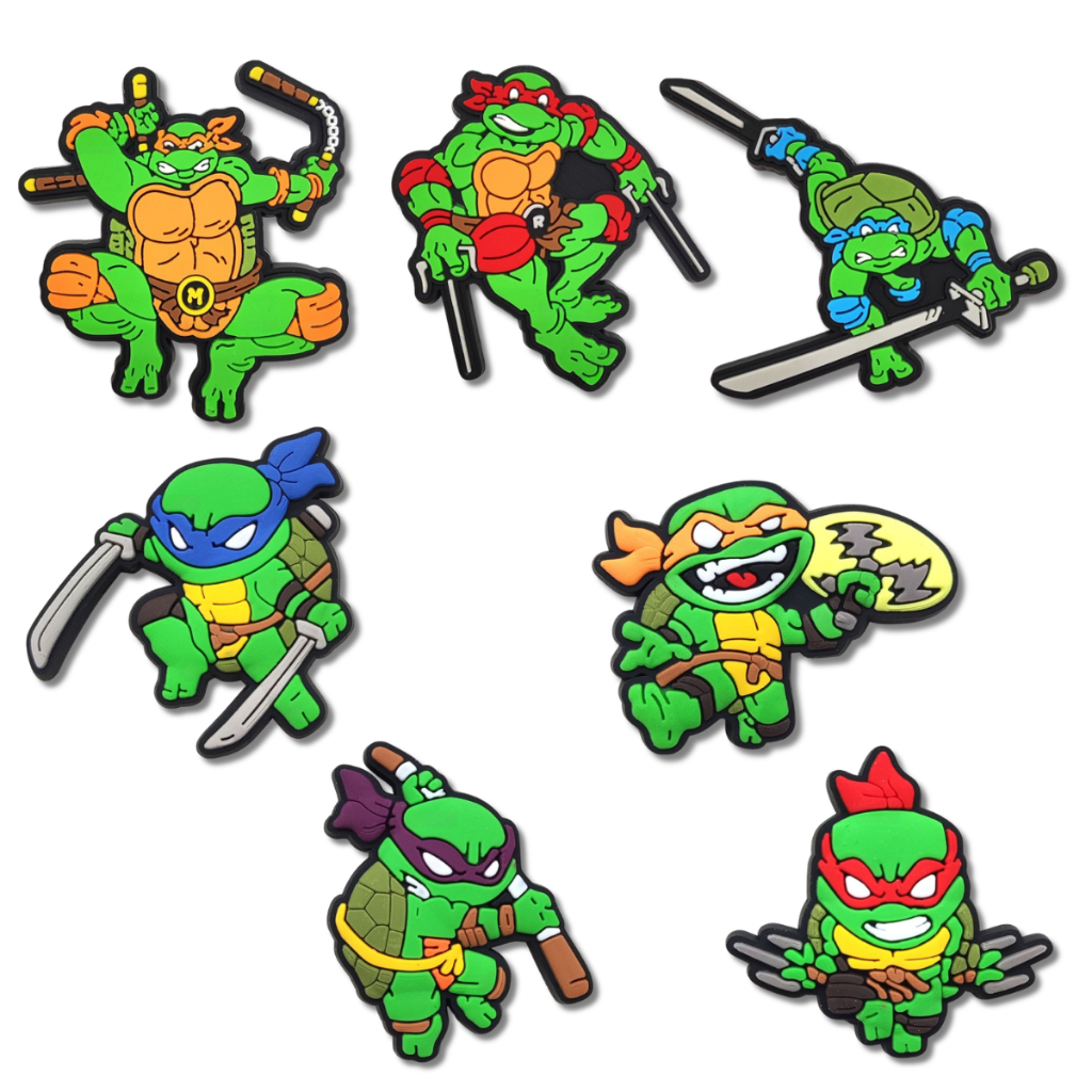 Set charm gắn dép cross NINJA RÙA, Nút gắn sticker dép cross trang trí cham 2D hoạt hình CROSS TREND
