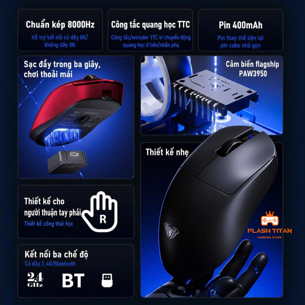 Chuột Gaming Không Dây AULA SC900 MAX Trang Bị Chip PAW3950, Polling Rate 8k Dùng cho PC,laptop Chơi Game FPS,Văn Phòng | BigBuy360 - bigbuy360.vn