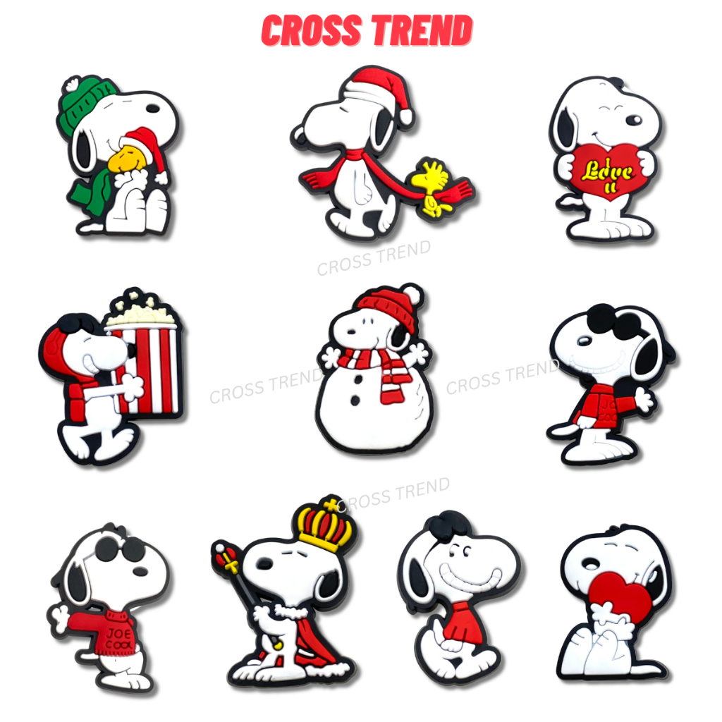 Set charm gắn dép cross SNOOPY, Nút gắn sticker dép cross trang trí cham 2D hoạt hình CROSS TREND