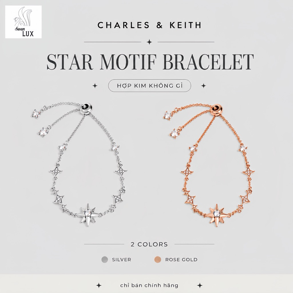 [SẴN] VÒNG TAY CHARLES & KEITH STAR MOTIF BRACELET, UNISEX CHO CẢ NAM VÀ NỮ CHUẨN CHÍNH HÃNG FULL BO