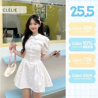 CLÉLIE Đầm cổ sen đính nơ đá tay phồng tùng xòe DORIS DRESS