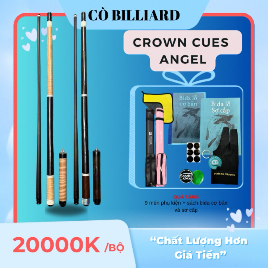 cơ bida lỗ CROWN CUES ANGEL ( độc quyền tại CÒ BILLIARD )