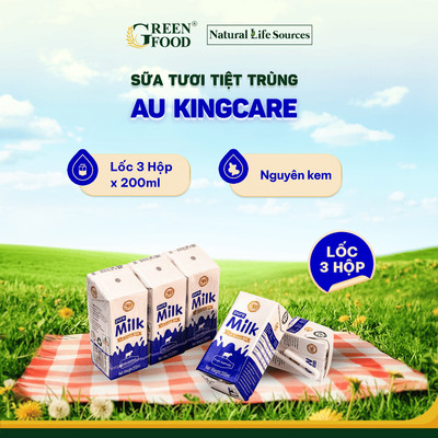 Lốc 3 Hộp Sữa Tươi Tiệt Trùng AU KingCare Úc Nguyên Kem 200ml - Không Đường Béo 3.3%