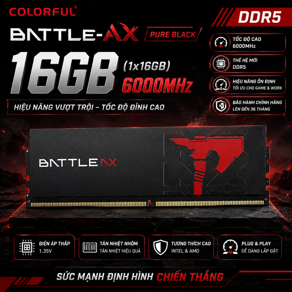 RAM Colorful Battle-AX 16GB (1x16GB) DDR5 6000MHz (Pure Black) -BH 36 tháng