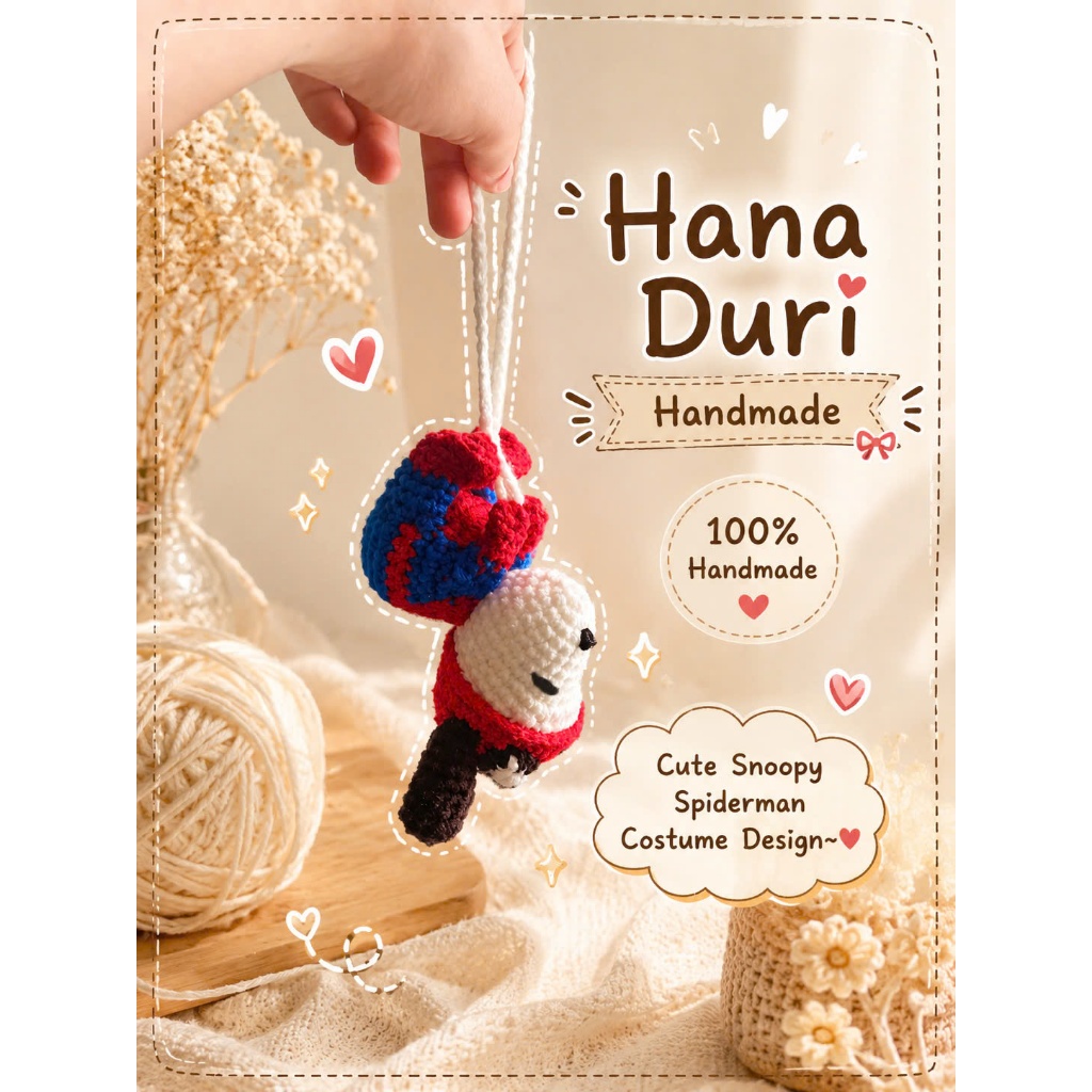 Snoopy Spiderman Móc len Handmade 100% - Hana Duri