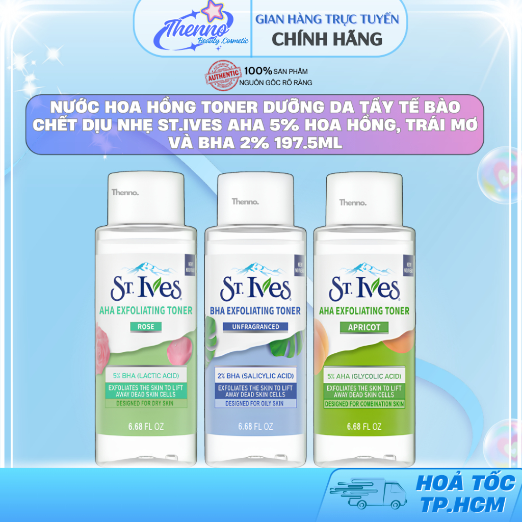 Nước Hoa Hồng Toner Dưỡng Da Tẩy Tế Bào Chết Dịu Nhẹ St.ives AHA 5% Hoa Hồng, Trái Mơ và BHA 2% 197.