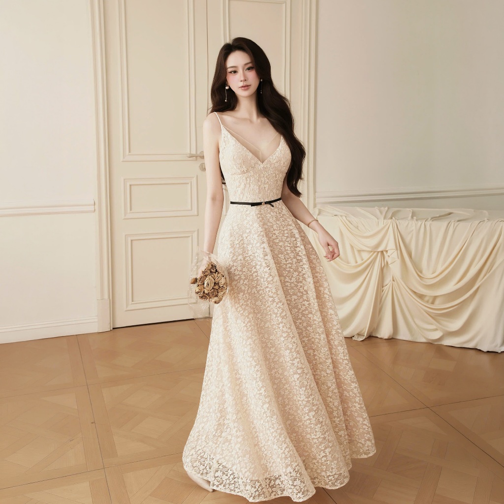 Helen Dress | Váy tiệc nữ thiết kế cup ngực cao cấp H.I.U Fashion | đầm dáng dài midi taffta hàn san