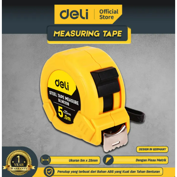 Thước Cuộn Thép Deli Cao Cấp | Chính Hãng | Chất Liệu ABS Bọc Cao Su | EDL9003B/EDL9025/EDL9075B