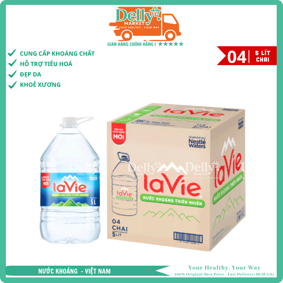 {Hoả tốc HCM} {Thùng 4 chai} Nước khoáng LAVIE 5 LÍT - chính hãng - Dellymartket