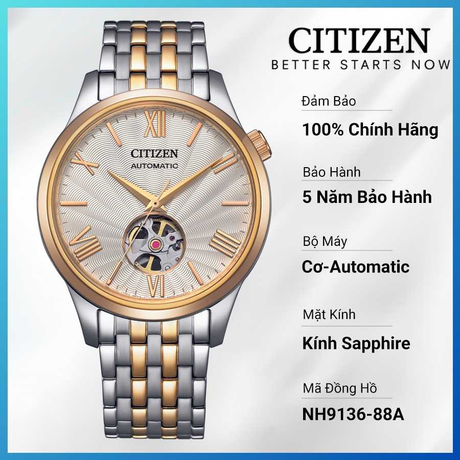 Đồng Hồ Nam Citizen Automatic Dây Thép Không Gỉ NH9136-88A - Mặt Trắng (Sapphire)