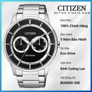 Đồng hồ nam citizen eco-drive dây thép không gỉ bu4000-50e - mặt đen