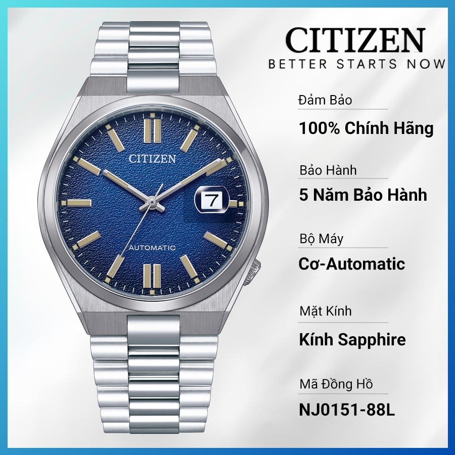 Đồng Hồ Nam Citizen Tsuyosa Automatic Dây Thép Không Gỉ NJ0151-88L - Mặt Xanh (Sapphire)