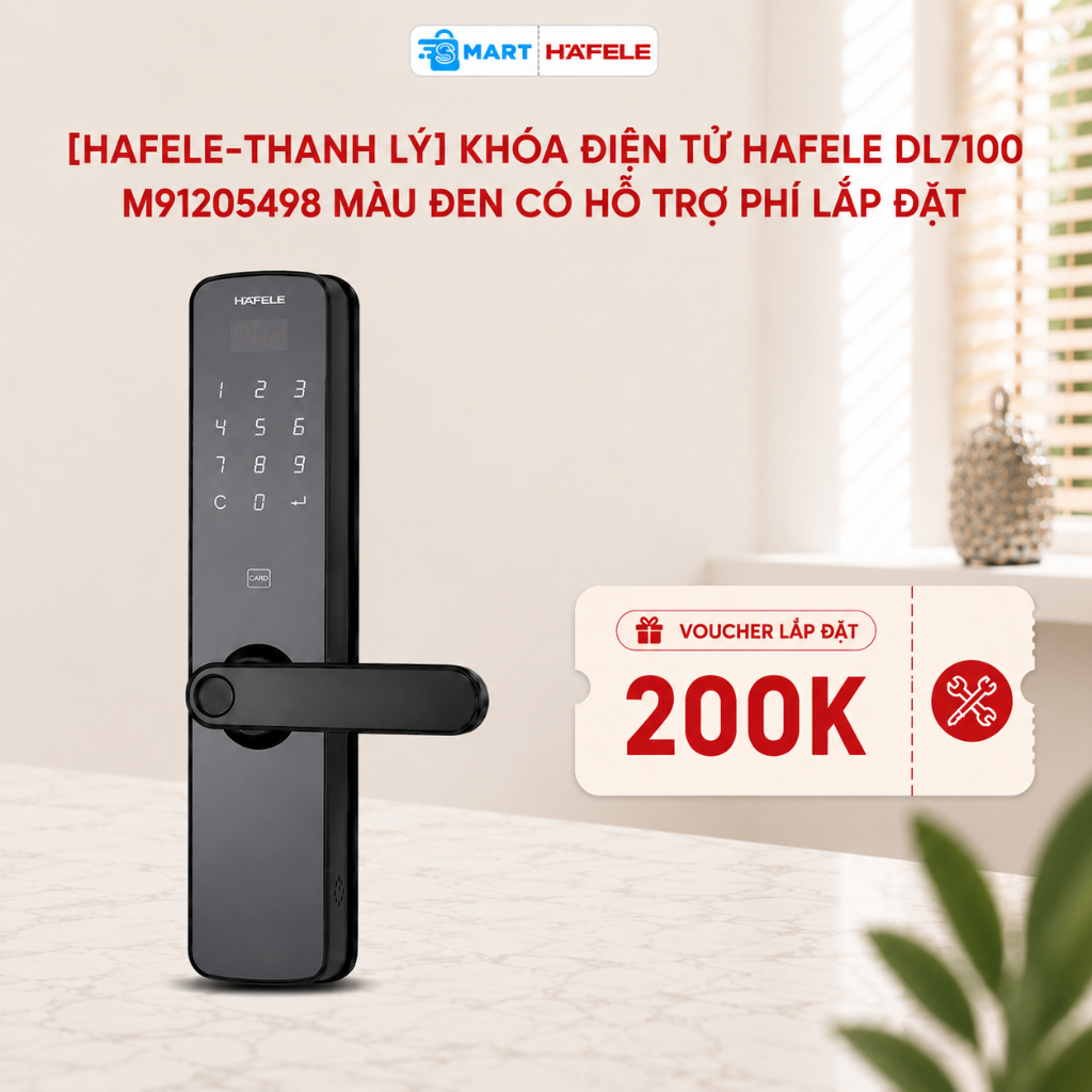 Khóa điện tử Hafele DL7100 - M91205498 màu đen có hỗ trợ phí lắp đặt [HAFELE-THANH LÝ]