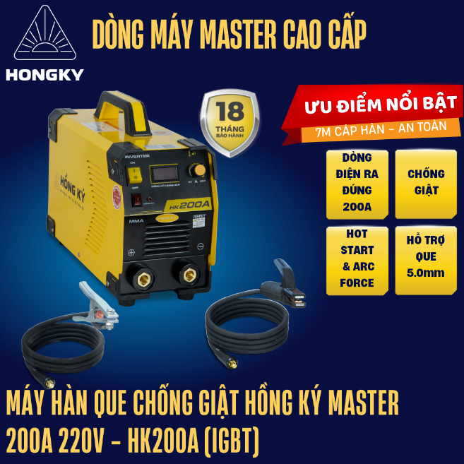 [010] Máy hàn que chống giật Hồng Ký master 200A 220V - HK200A (IGBT)