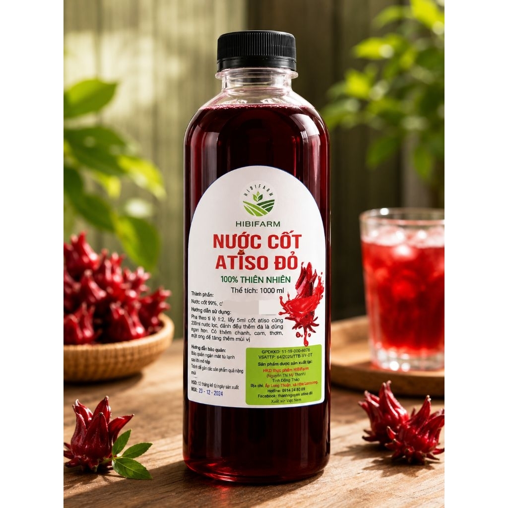 Syrup Atiso đỏ (cốt atiso đỏ)/Hibicus/hoa lạc thần chai 1lit