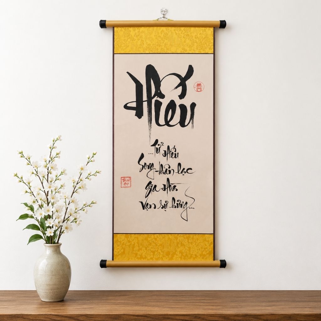 Tranh thư pháp chữ Hiếu (25cm)