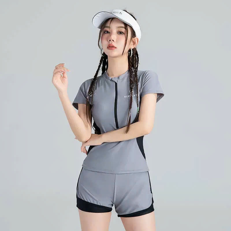 Bộ đồ bơi nữ đi biển CAO CẤP No93 áo tắm 2 mảnh ngắn tay chất thun lạnh Hàn Quốc trẻ trung quần 2 lớp che bụng kín đáo | BigBuy360 - bigbuy360.vn