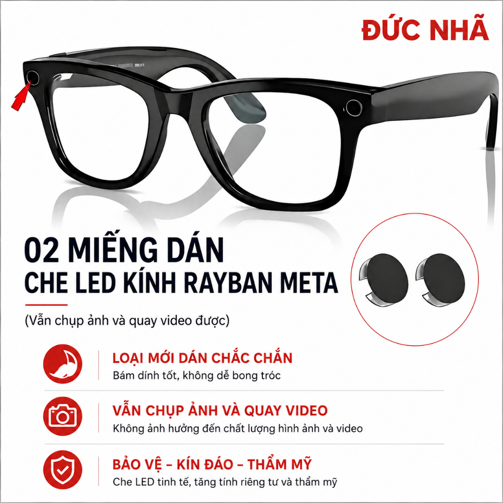 02 miếng dán che led báo hiệu cho kính Rayban meta, Wayfarer, Headliner, Slyler&Oakley meta