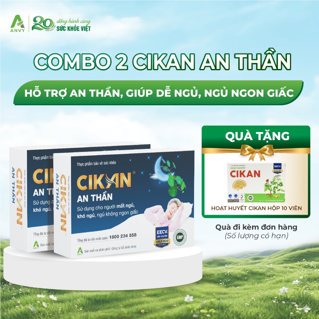 [CÓ QUÀ] - Combo Cikan An Thần - Hỗ Trợ Giảm Mất Ngủ, Ngủ Không Sâu Giấc, Lo Âu, Căng Thẳng - Hộp 30