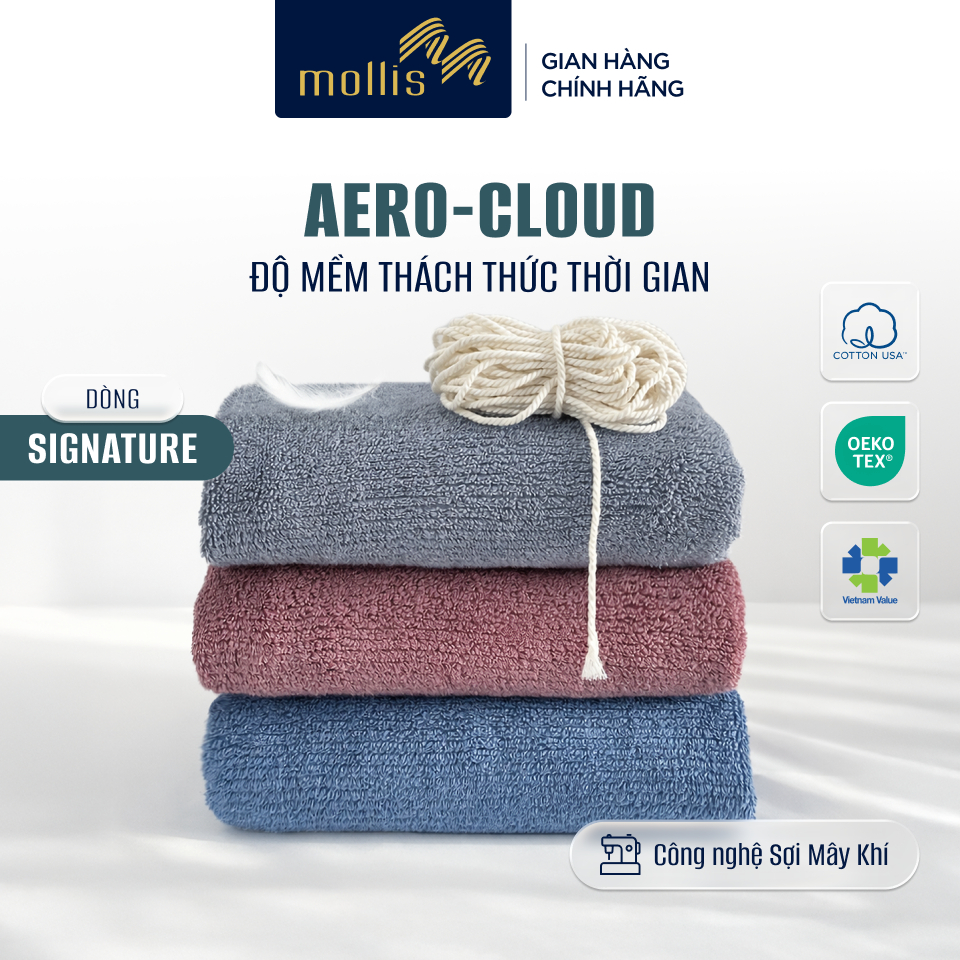Khăn Tay HMBJ Mollis AERO CLOUD càng giặt càng mềm, thoáng khí, mau khô, ít rụng bông, khăn tay, gội