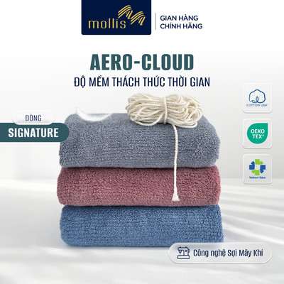 Khăn Mollis AERO CLOUD càng giặt càng mềm, thoáng khí, mau khô, ít rụng bông, khăn tắm gội chăm da chuẩn skincare MBJ